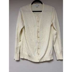 Allison Zoe Womens Cardigan Sweater Large L Ivory Embellished Button Down‎ Knit